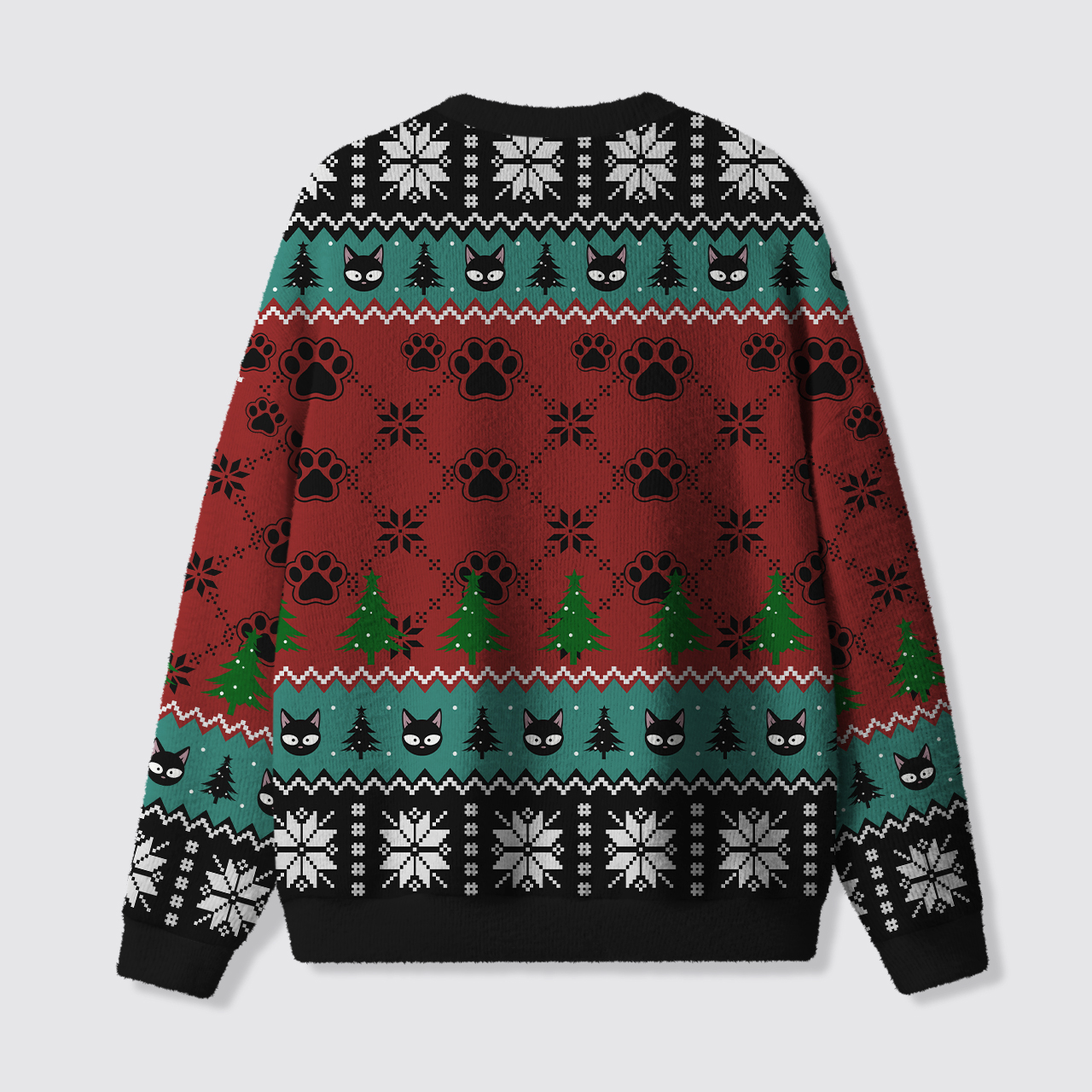 Cute Black Cat Christmas Tree Ugly Knit Sweatshirt