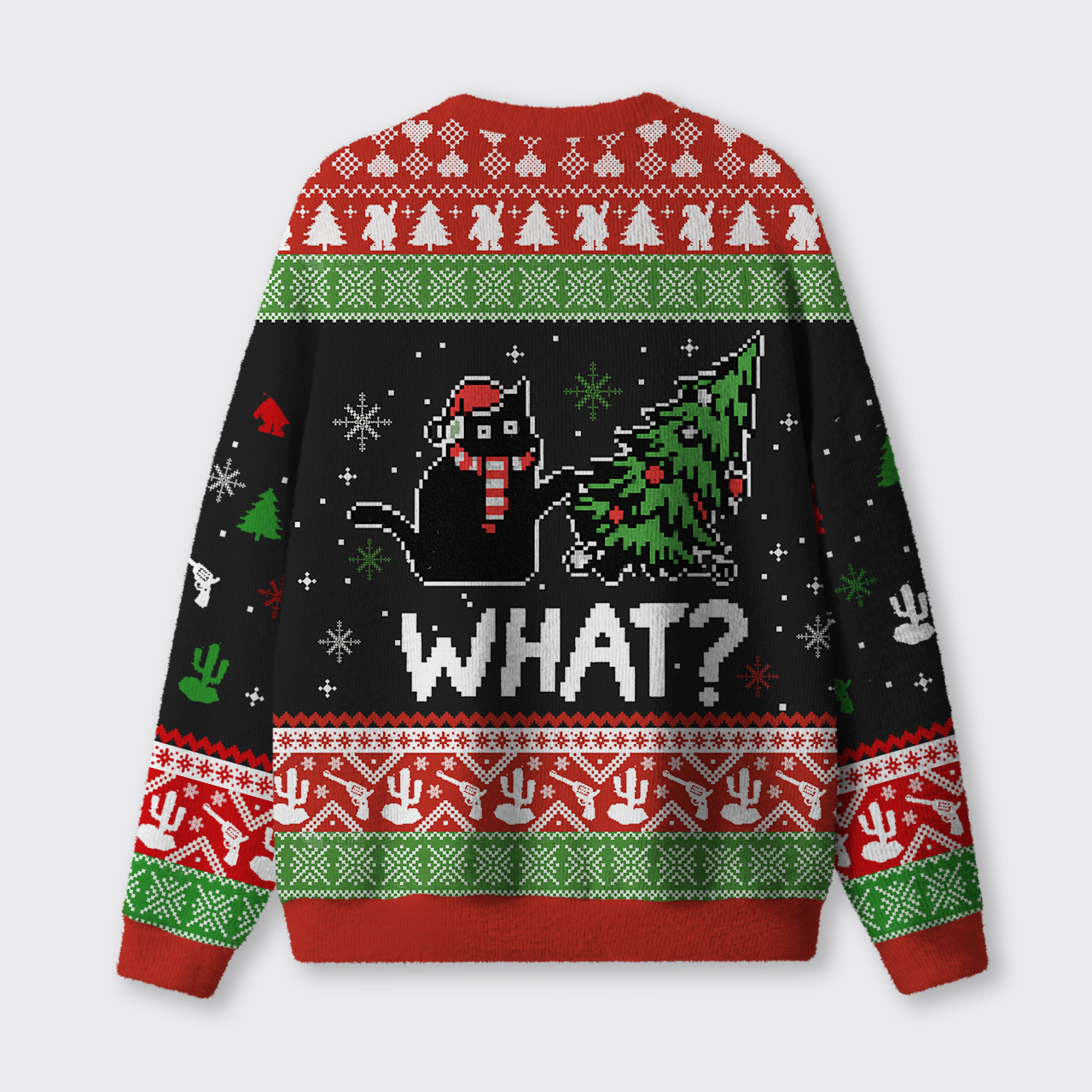 Troublemaker Cat Christmas Ugly Knit Sweatshirt