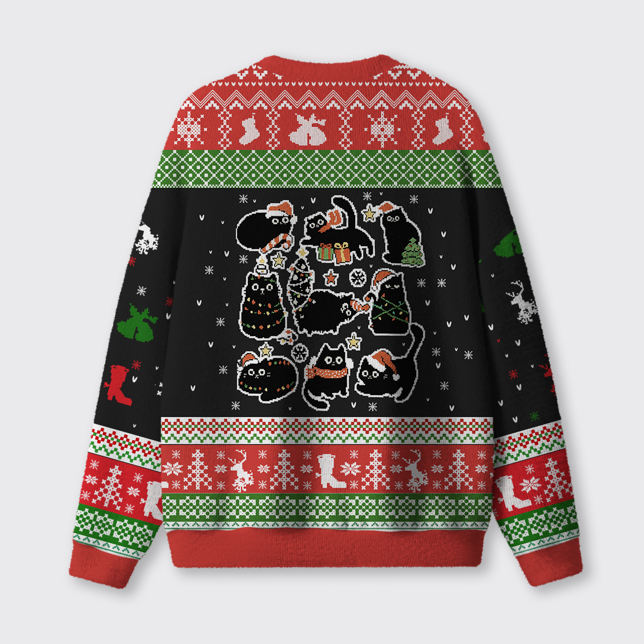 Christmas Black Cat Ugly Knit Sweatshirt