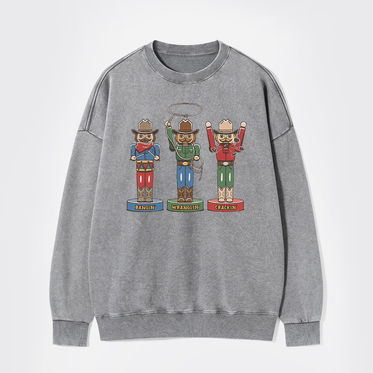 Retro Cowboy Christmas Holiday Season Western Washed Sweatshirts