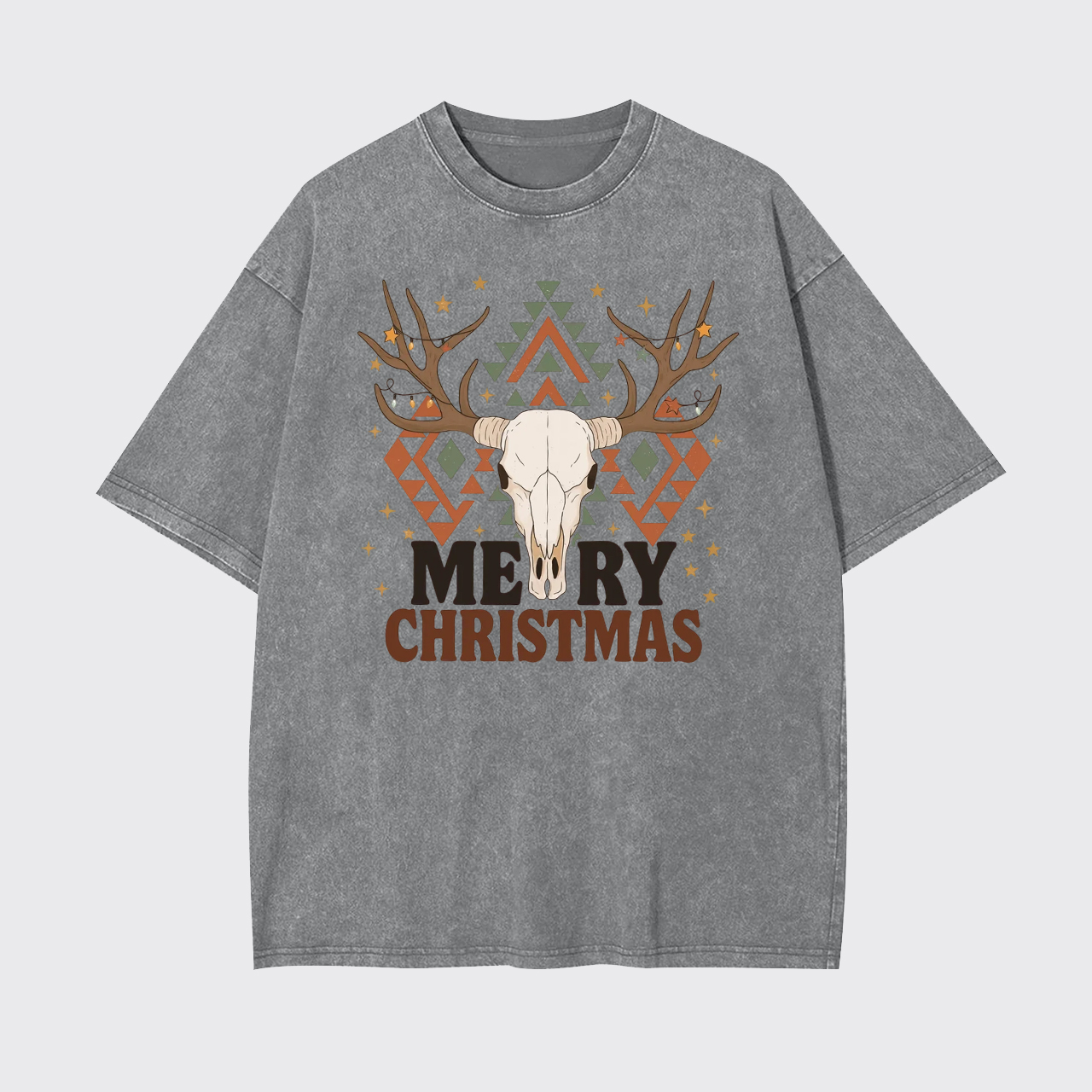Western Christmas Bull Skull Garment-dye Tees