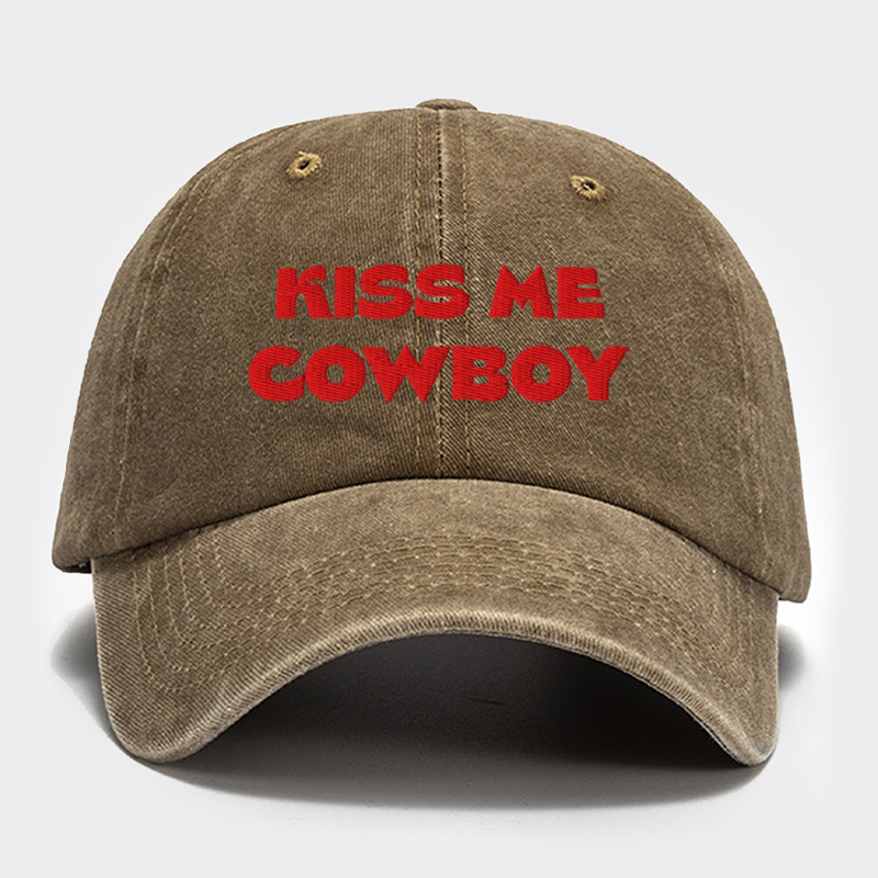 Kiss Me Cowboy Embroidery Washed Hat