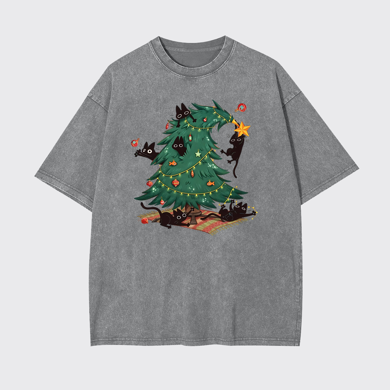 Christmas Tree And Black Cat Garment-dye Tees