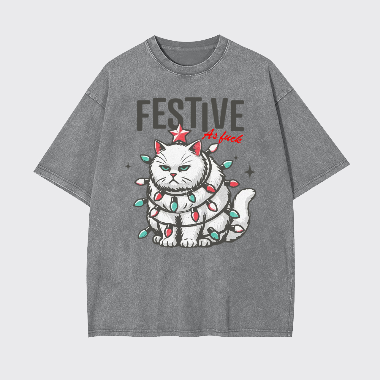 Funny Christmas Cat Sarcastic Holiday Garment-dye Tees