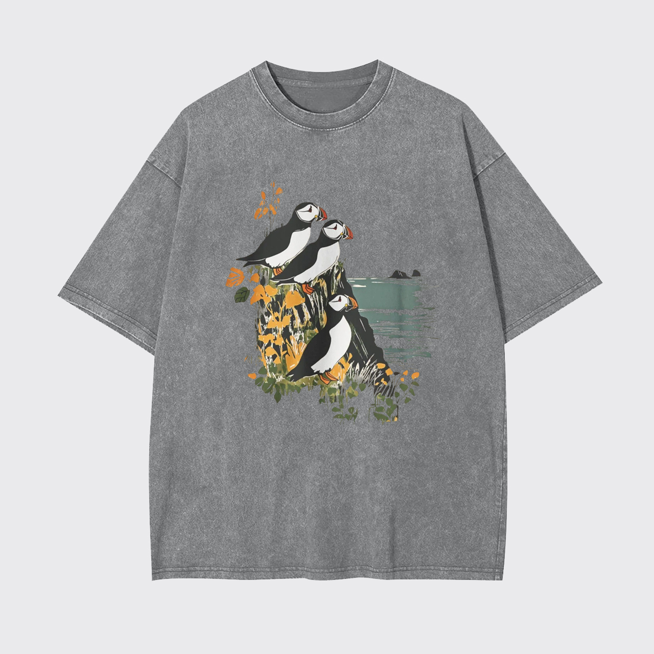 Atlantic Cliffside Puffins Bird Watcher Garment-dye Tees