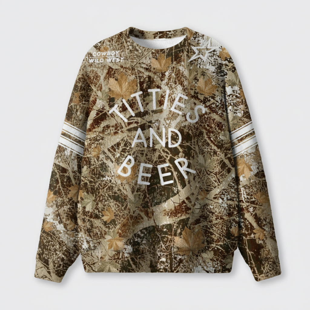 Country Music And Beer Camo Knit Sweatshirt