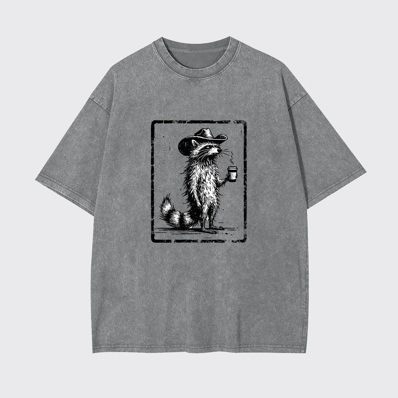 Tired Raccoon Coffee Cowboy Garment-dye Tees