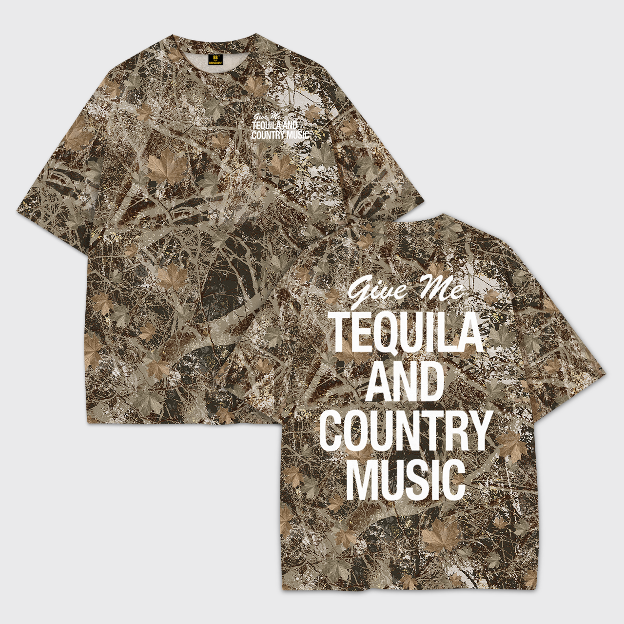 Country Music And Tequila Camo Print Tees