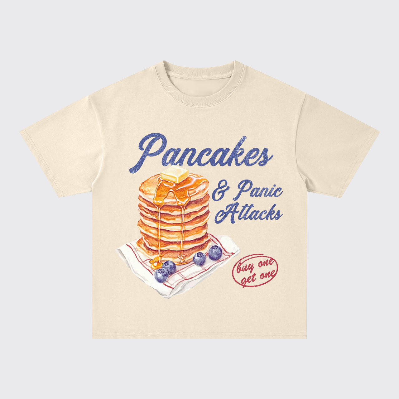 Humorous Retro-Pancakes And Panic Oversize T-Shirts