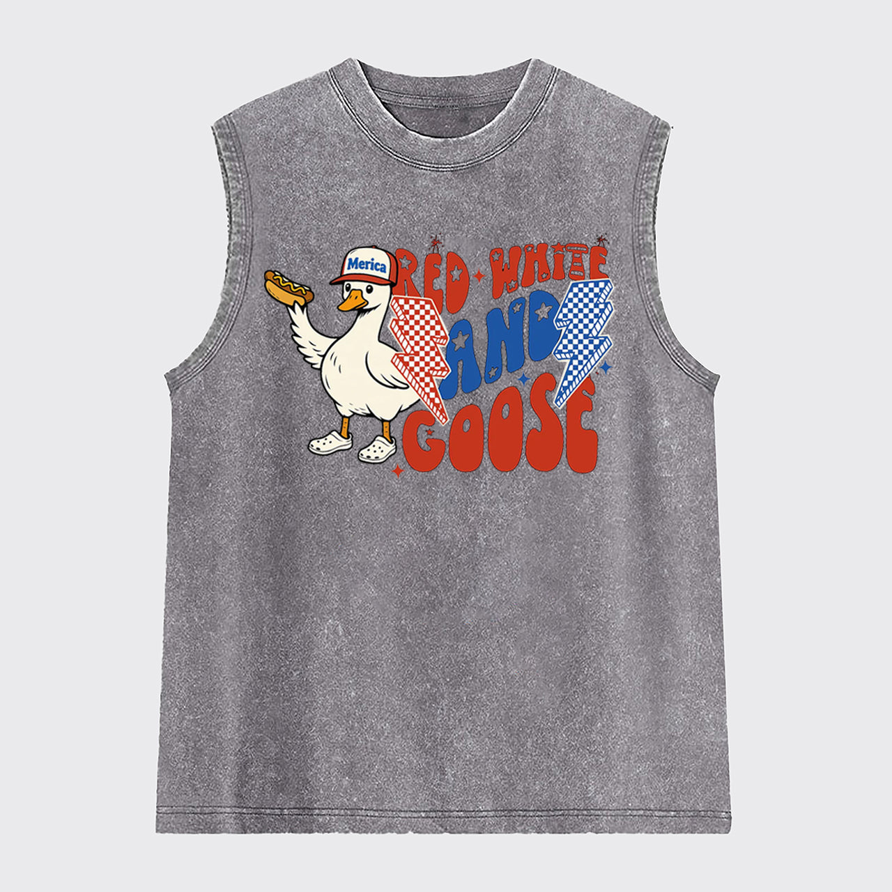 Patriotic Goose-Red White And Goose Washed Tanks