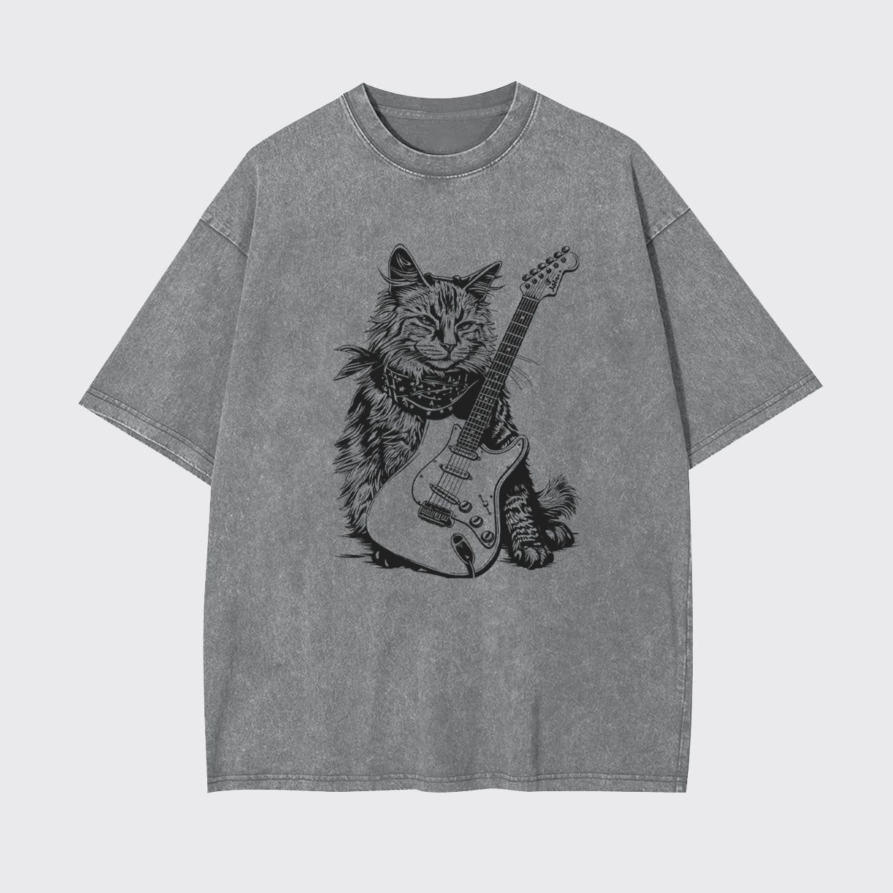 Cat Playing Guitar Punk Rock Garment-dye Tees