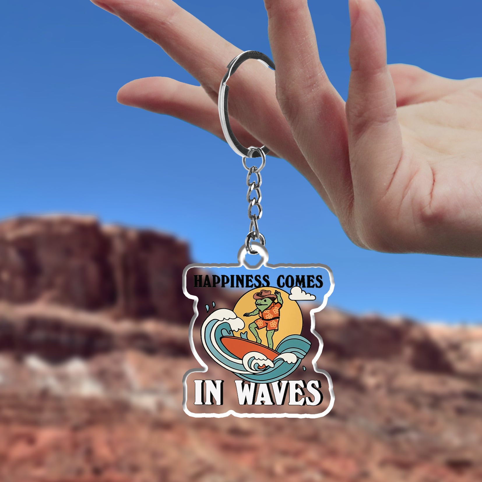 Happiness Comes In Waves_Cowboybay Keychain