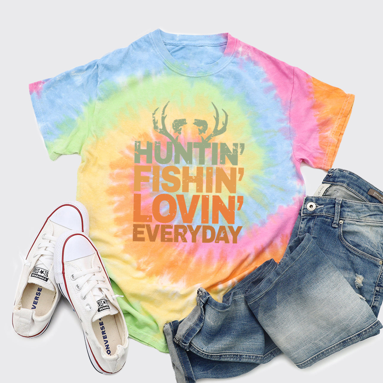 Hunting Fishing Loving Every Day Tie Dye Shirts