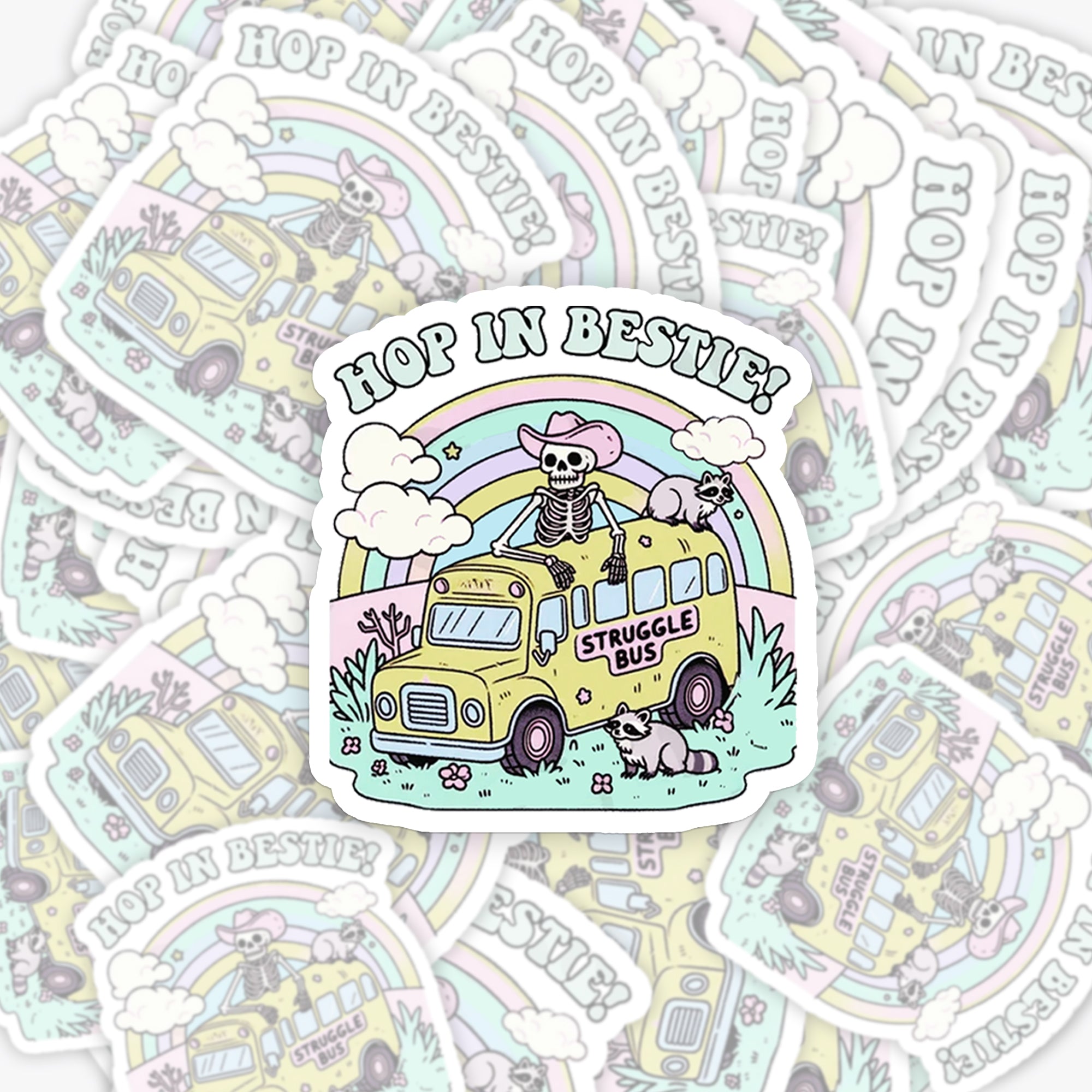 Mental Health-Struggle Bus Hop In Bestie_Cowboybay Sticker