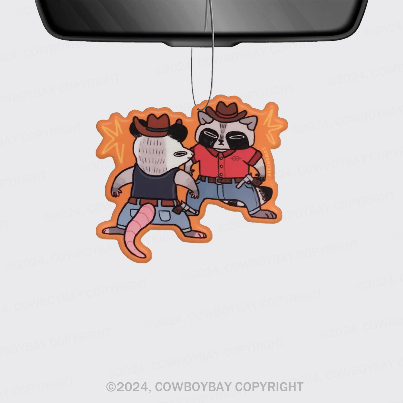 Raccoon And Opossum Cowboy Duel Matte Car Air Freshener