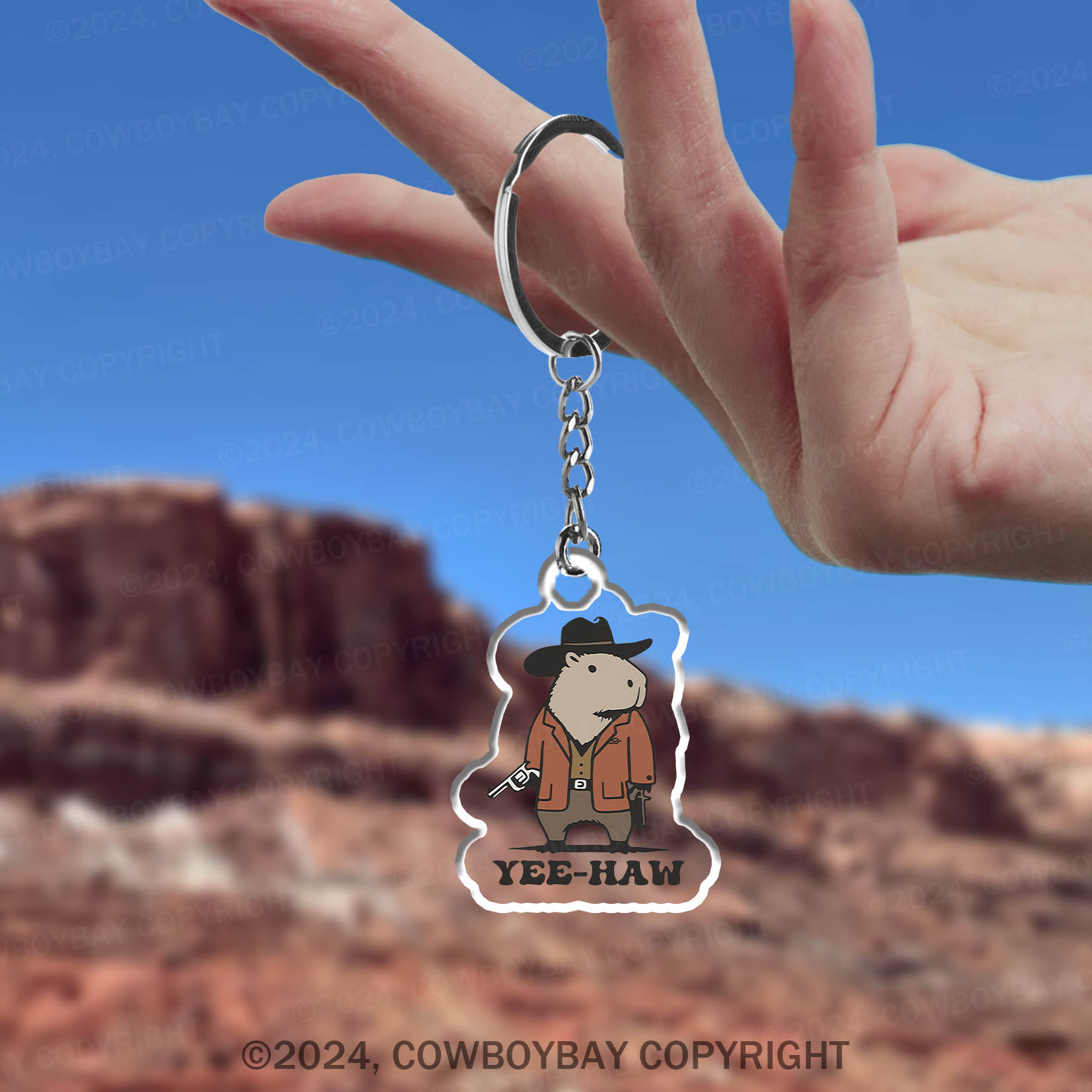 Funny Capybara Cowboy Keychain