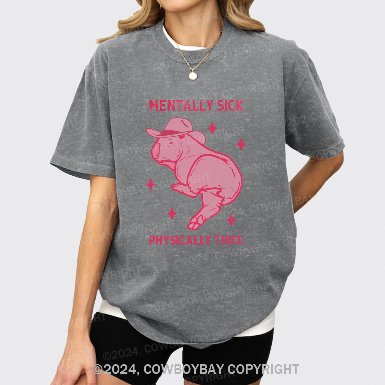 Mentally Sick Physically Thicc Capybara Garment-dye Tees
