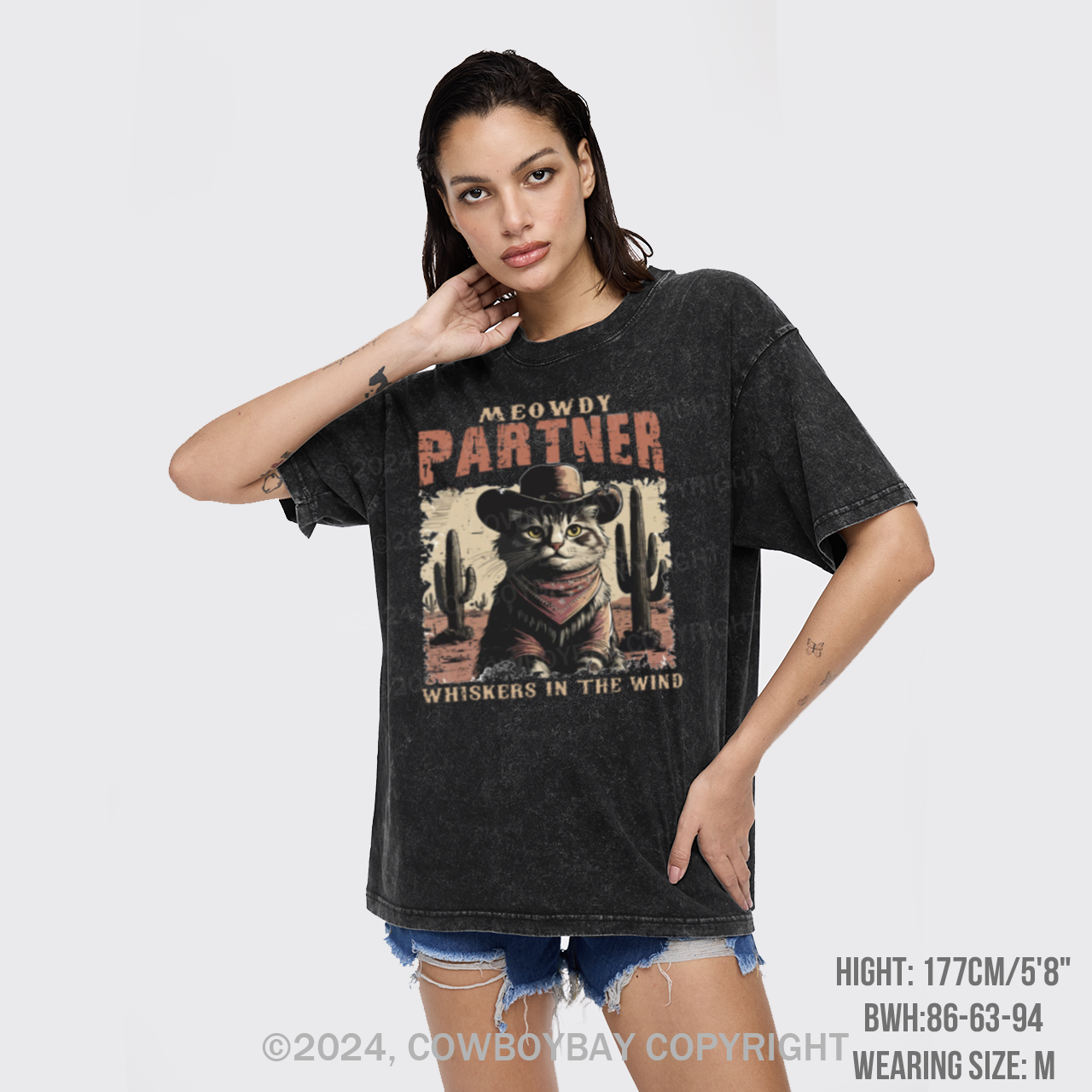 Meowdy Partner Cowboy Cat Garment-dye Tees