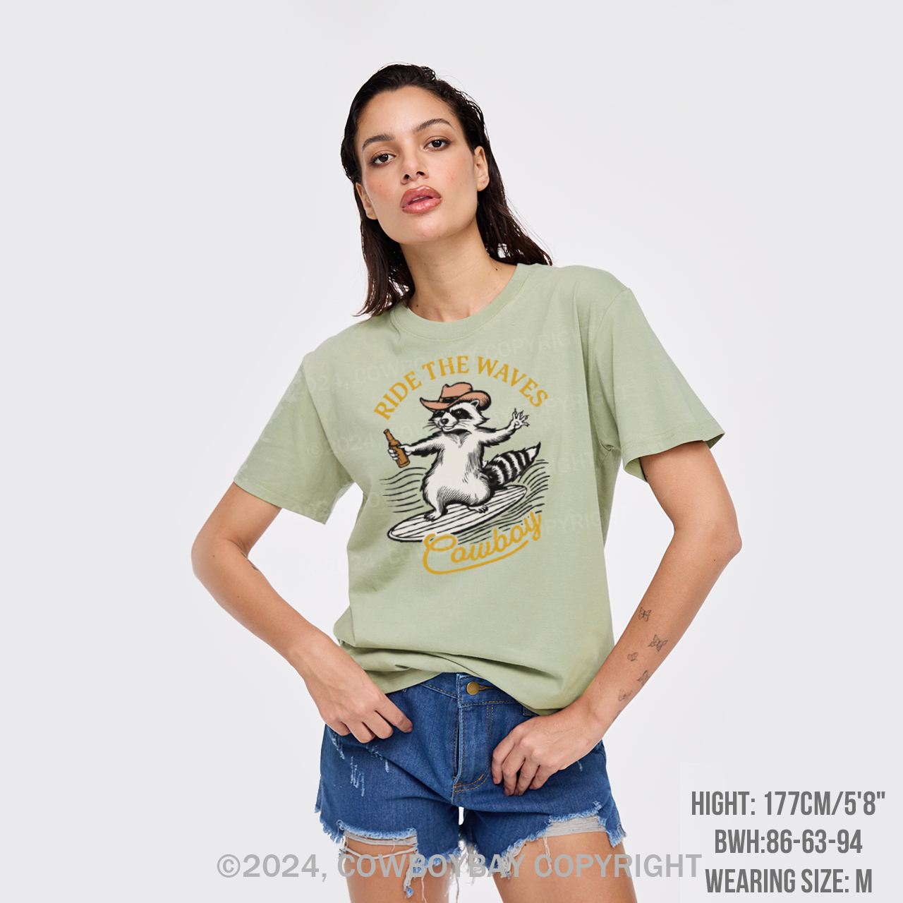 Surfing Cowboy Raccoon With Beer T-Shirts