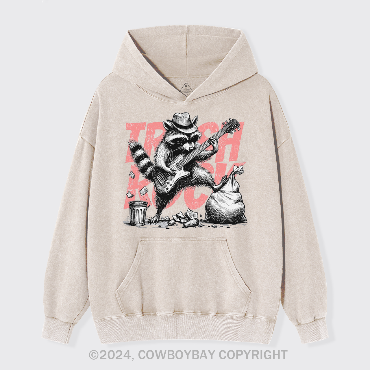 Raccoon Playing Guitar Retro Garment-Dye Hoodies