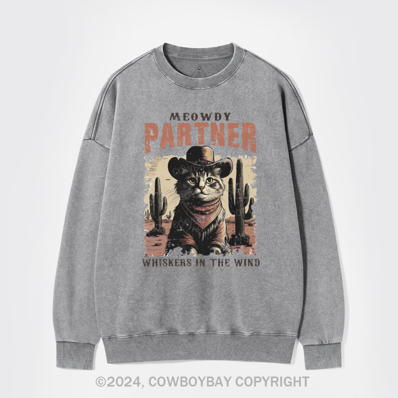 Meowdy Partner Cowboy Cat Washed Sweatshirts