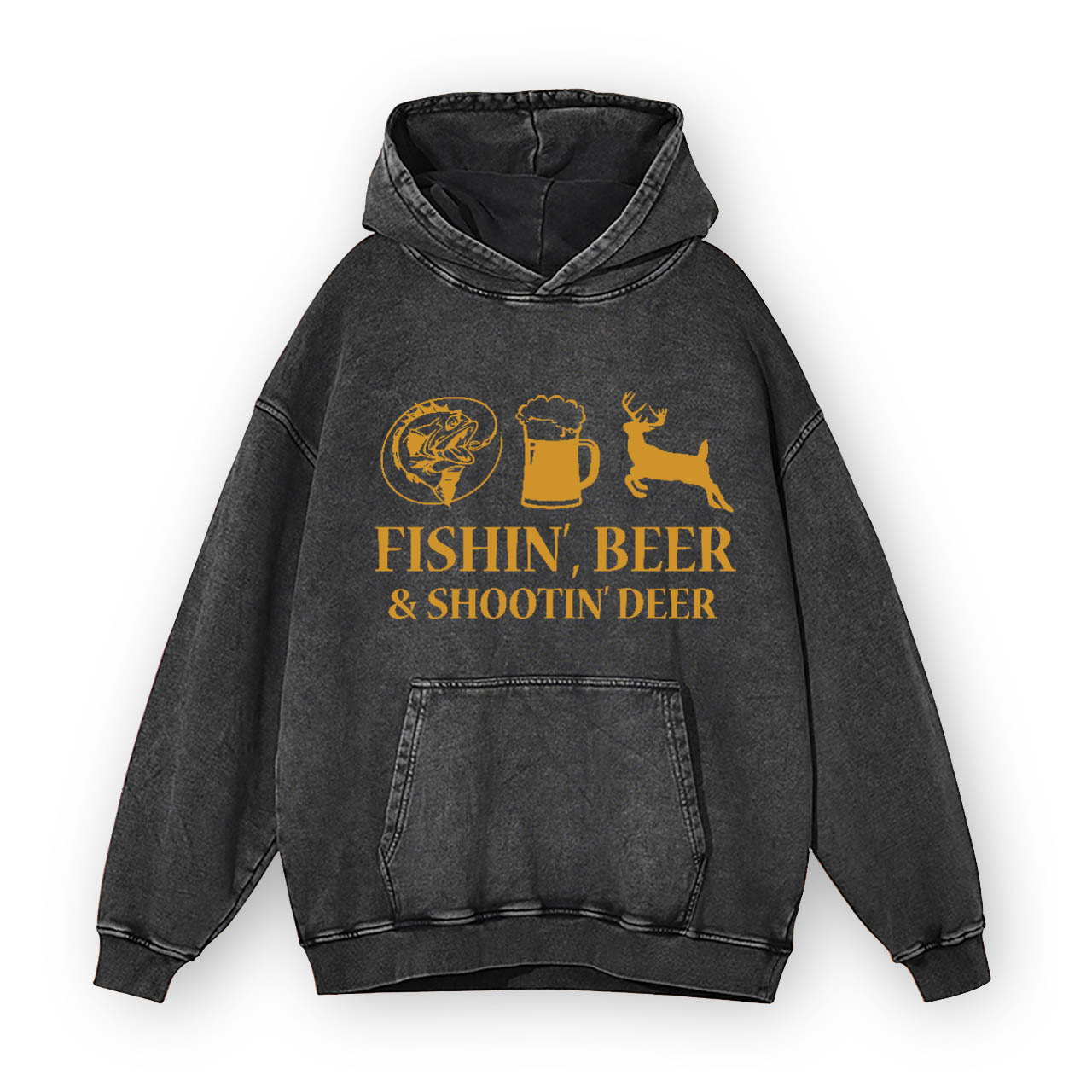 Fishin', Beer & Shootin' Deer Funny Garment-Dye Hoodies