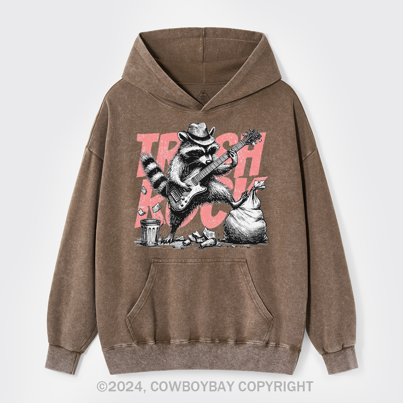 Raccoon Playing Guitar Retro Garment-Dye Hoodies