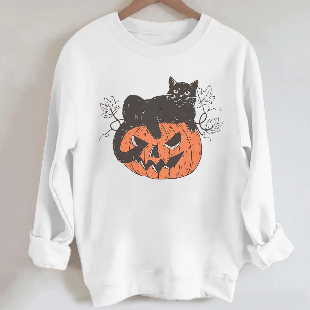 Halloween Black Cat On Pumpkin Halloween Sweatshirt