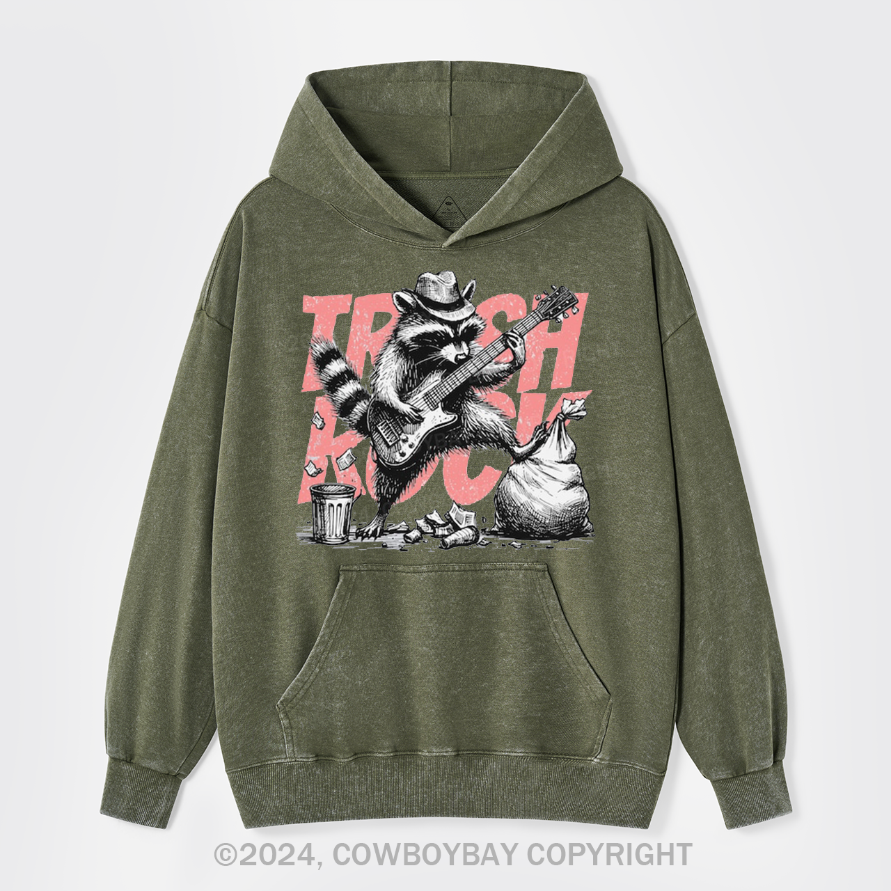 Raccoon Playing Guitar Retro Garment-Dye Hoodies