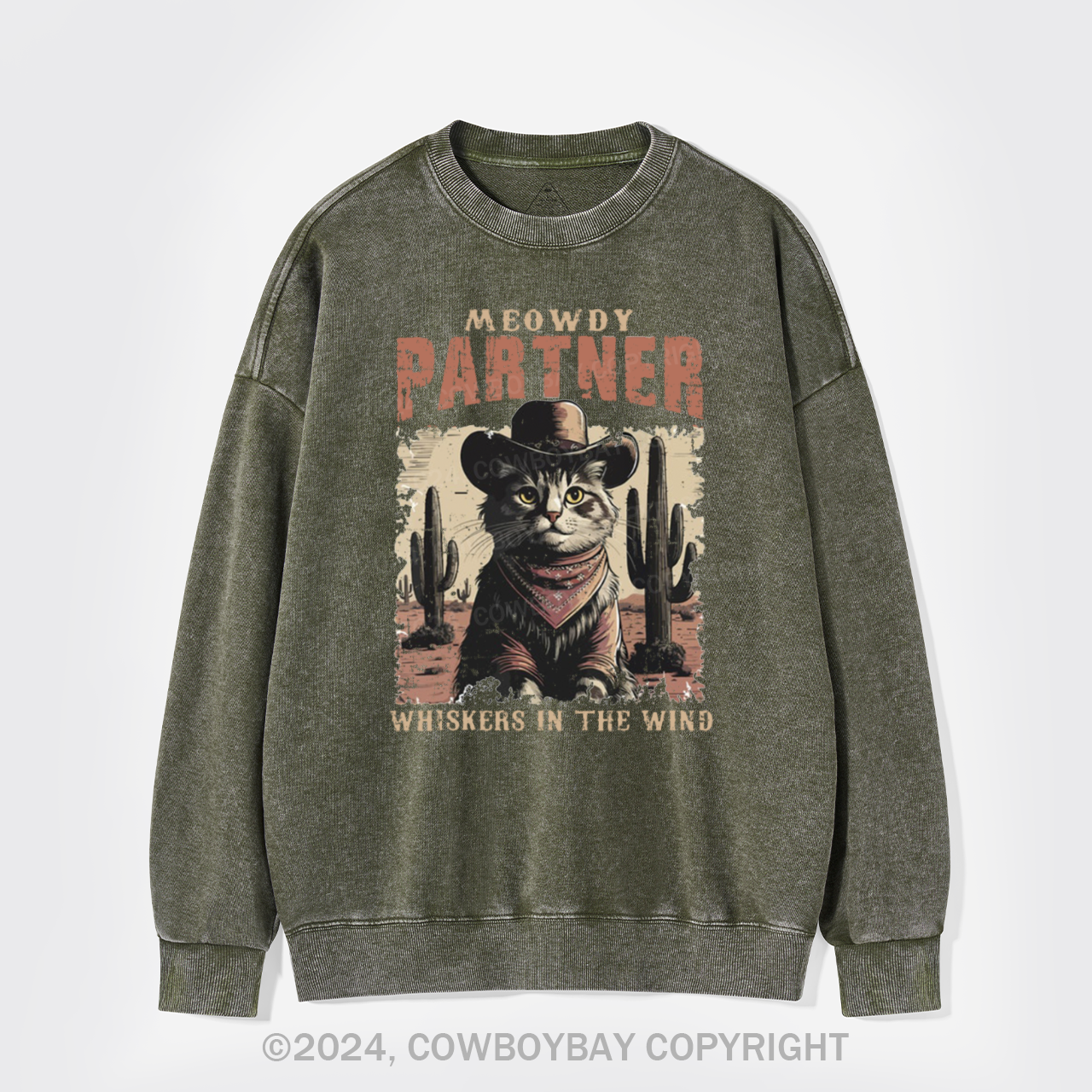Meowdy Partner Cowboy Cat Washed Sweatshirts