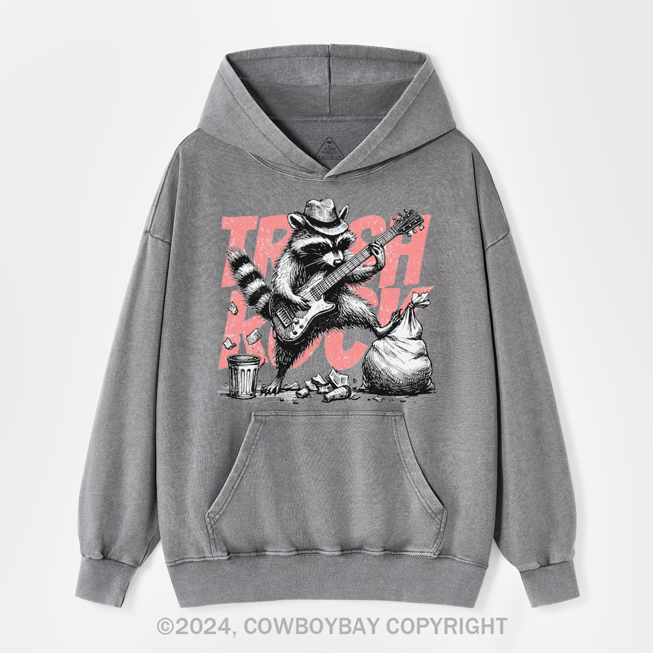 Raccoon Playing Guitar Retro Garment-Dye Hoodies