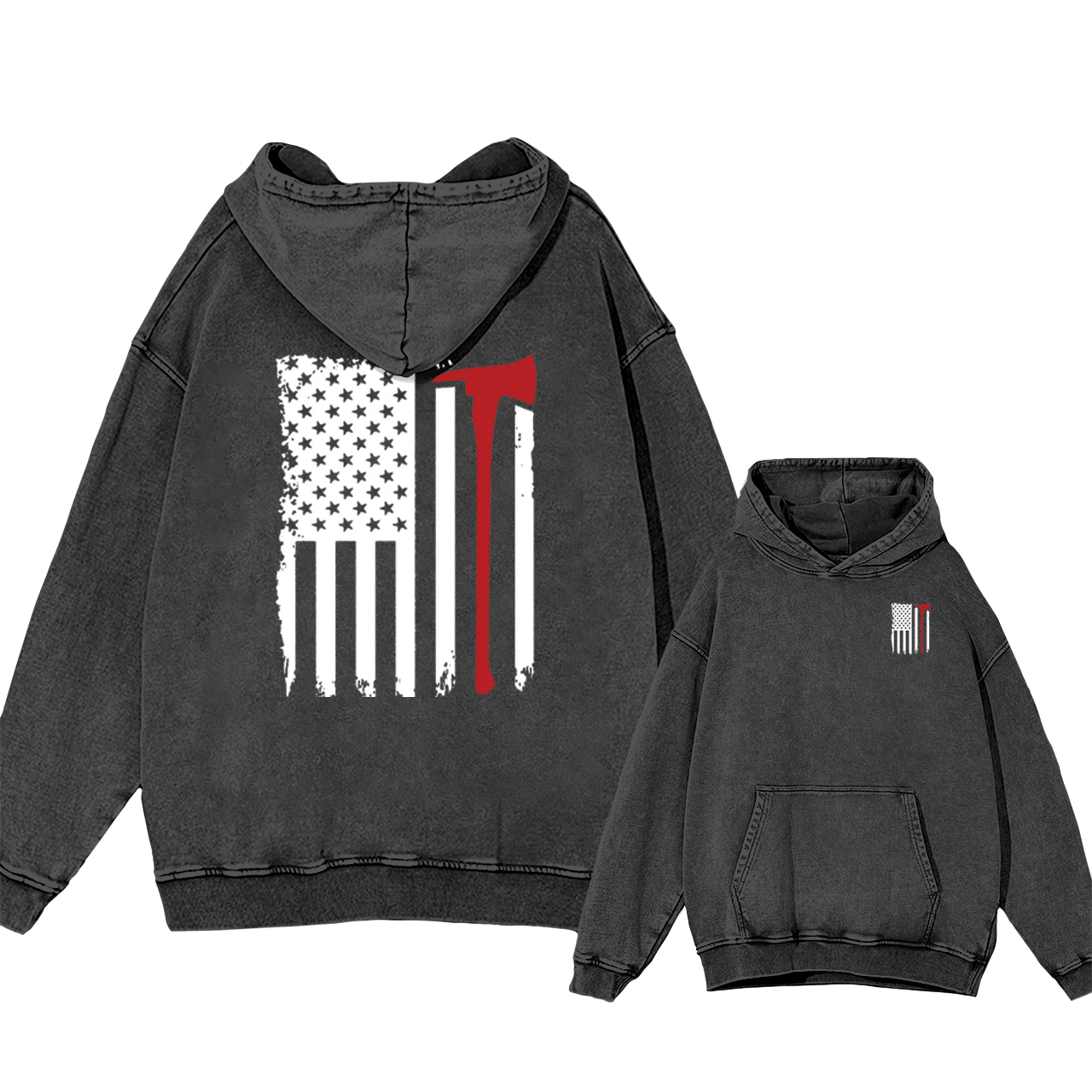 Fireman Axe American Flag Garment-Dye Hoodies