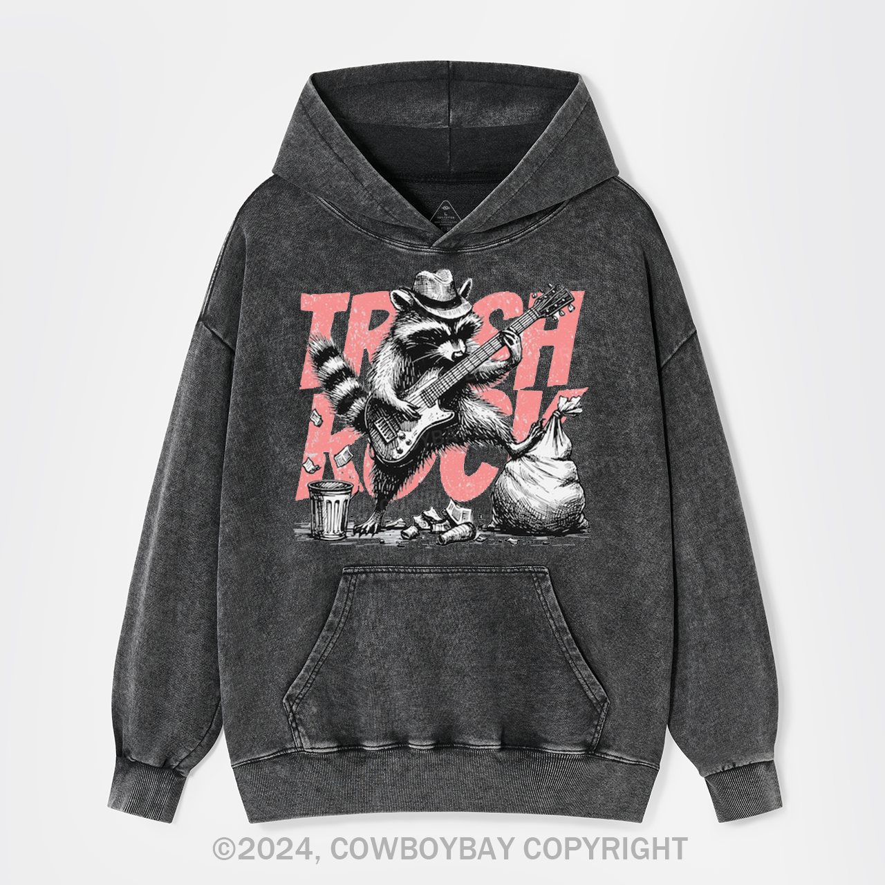 Raccoon Playing Guitar Retro Garment-Dye Hoodies