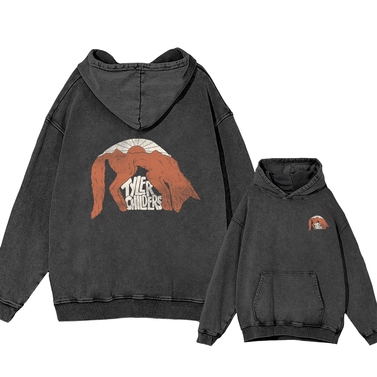 Tyler Childers Sunset and Wolf Garment-Dye Hoodies