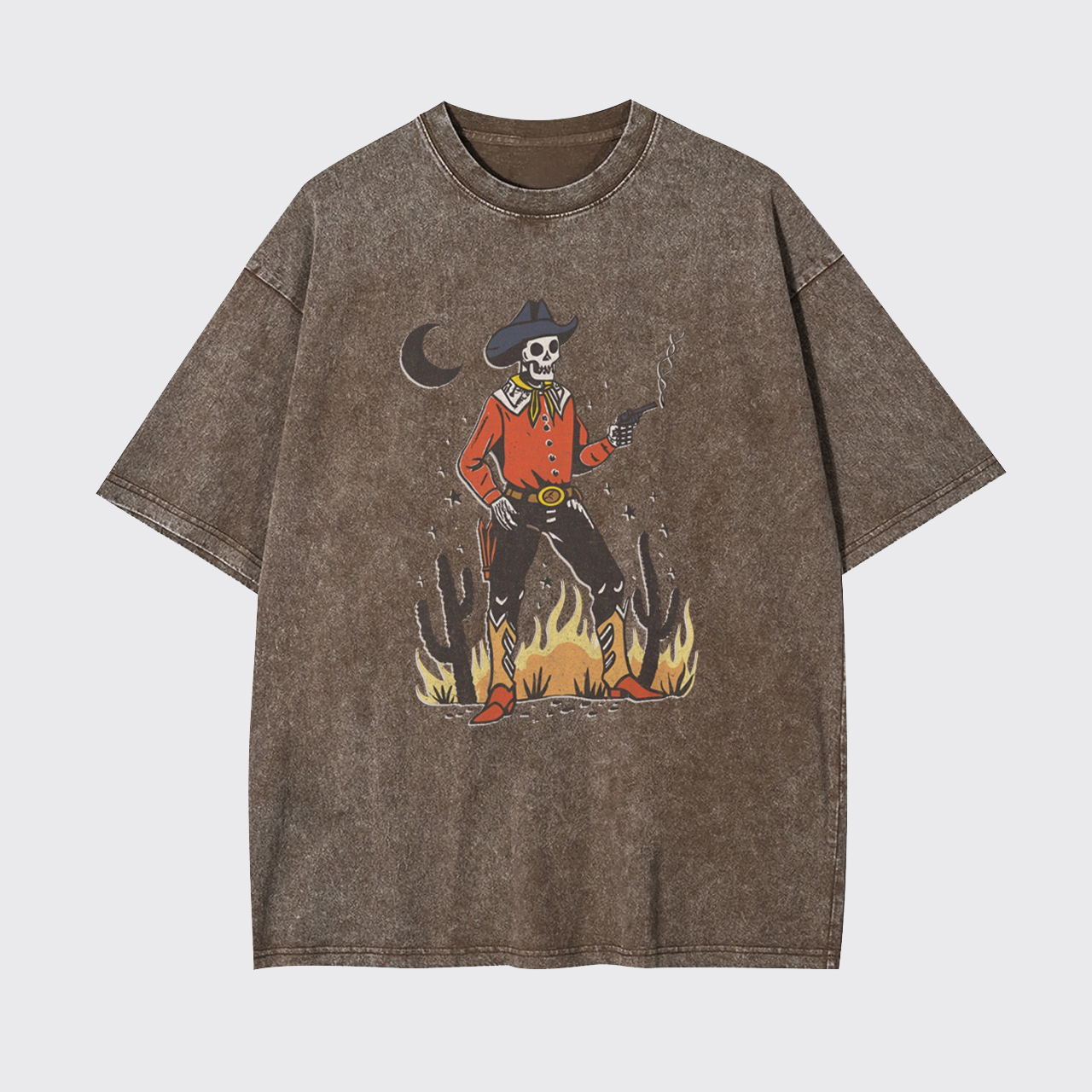 Skeleton Western Halloween Retro Desert Garment-dye Tees