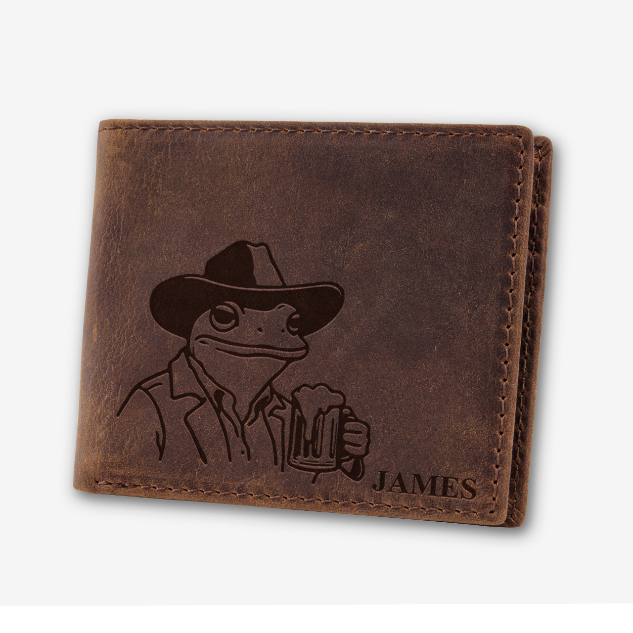 Personalized Vintage Leather Wallet_Frog Beer