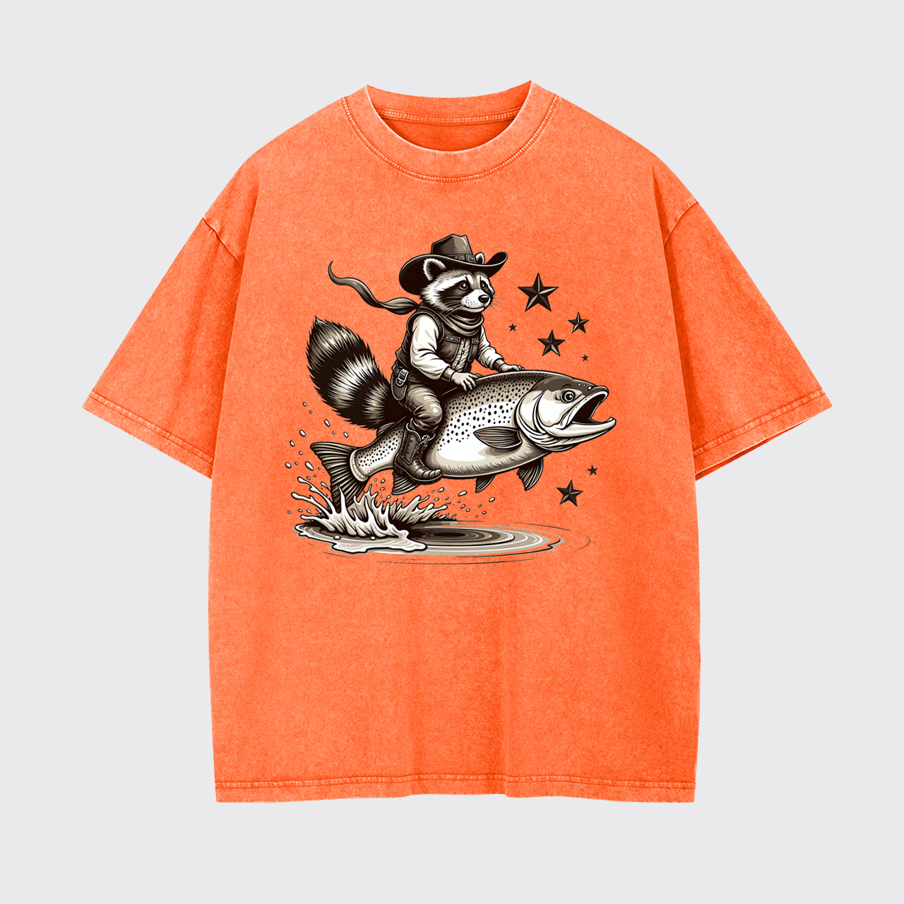Funny Fisher Of Raccoon Cowboy Garment-dye Tees