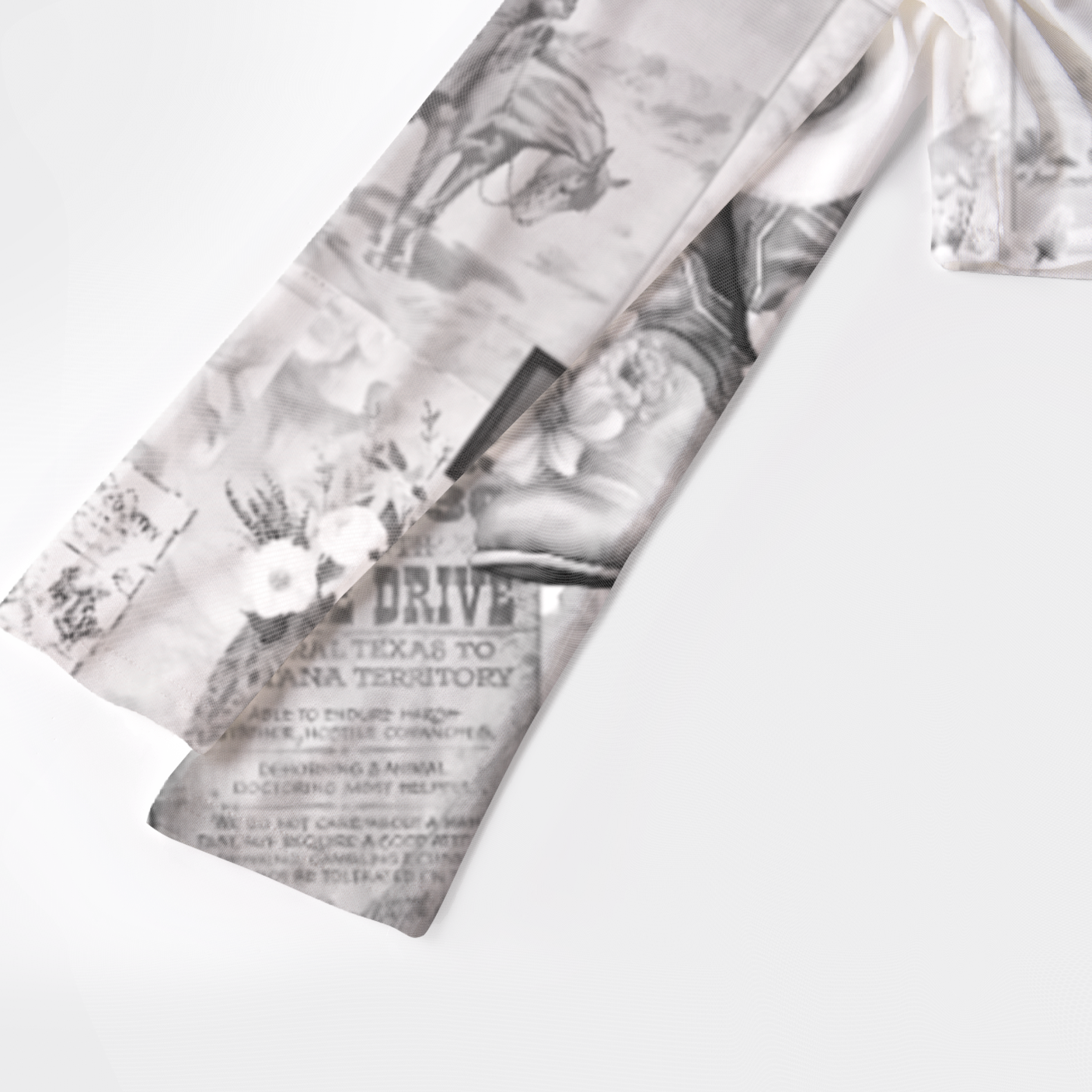 Retro Western Element Collage Print Mesh Crop Long Sleeves