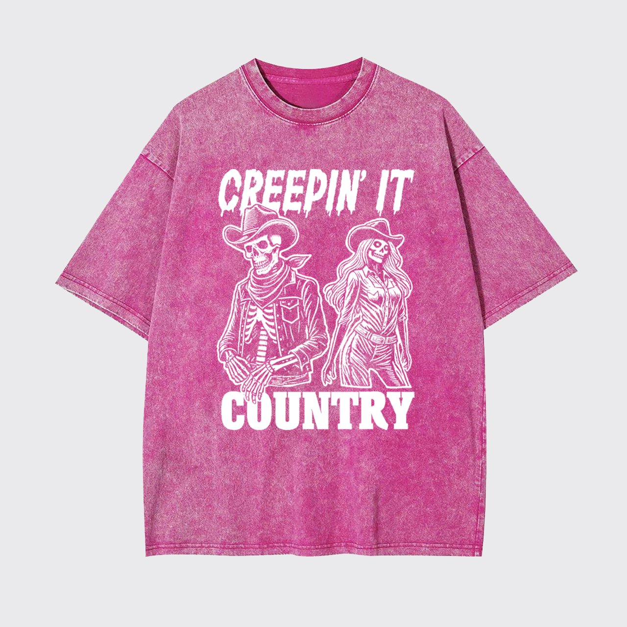 Creepin' It Cowboy Skeleton Cowgirl Ghost Garment-dye Tees