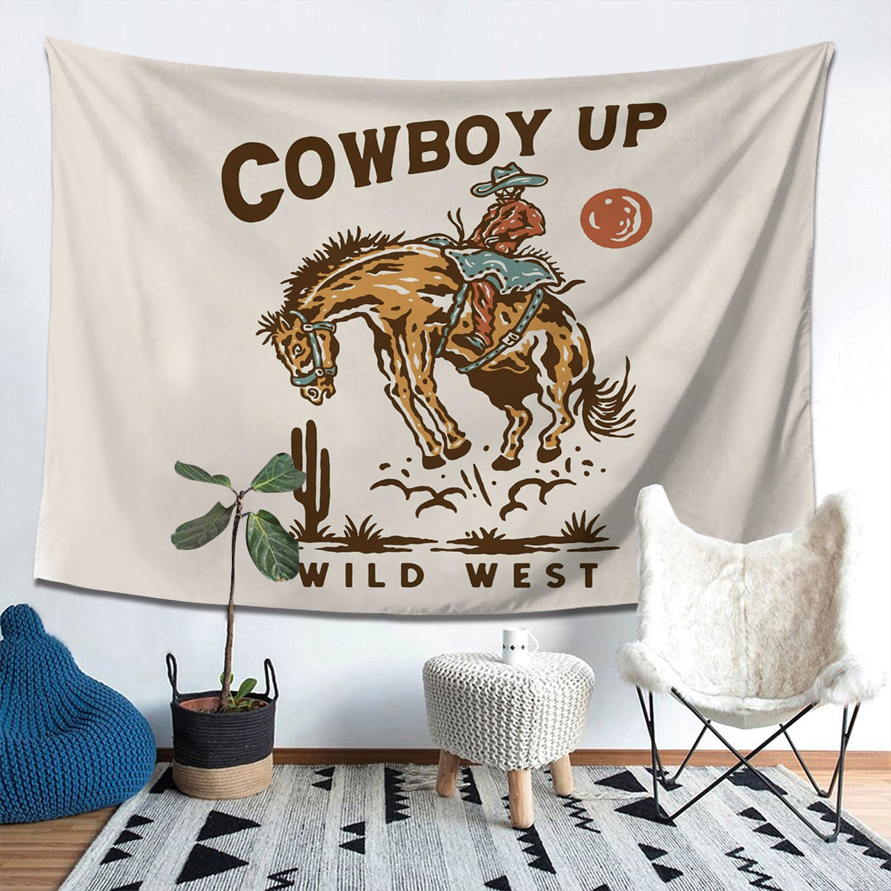 Vintage Cowboy Up Wild West Tapestry