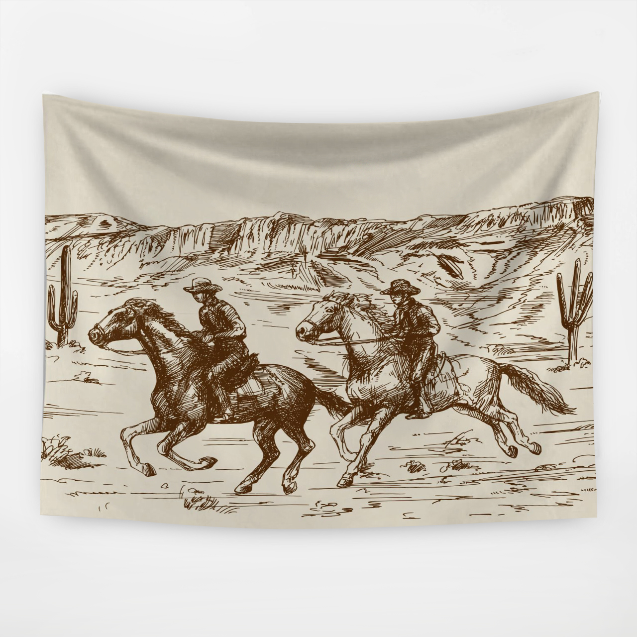 Ranch Wild West Desert Sketch Western Landscape Tapestry