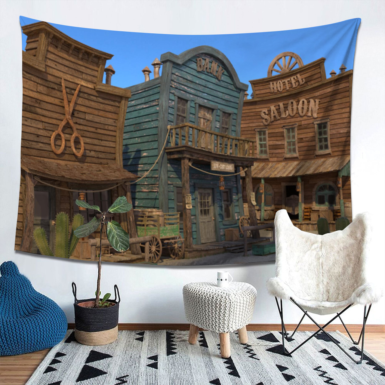 Wild West Town Cowboy Tapestry