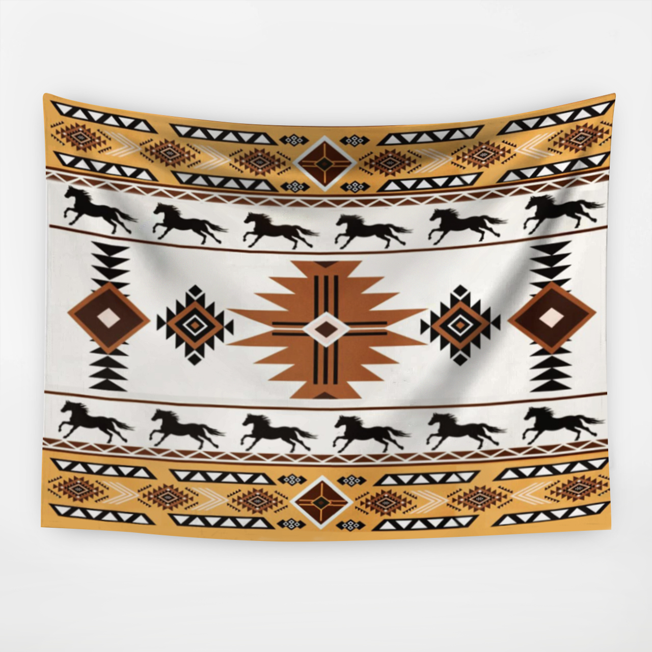 Aztec Castle Fairy Horses Silhouette Tapestry