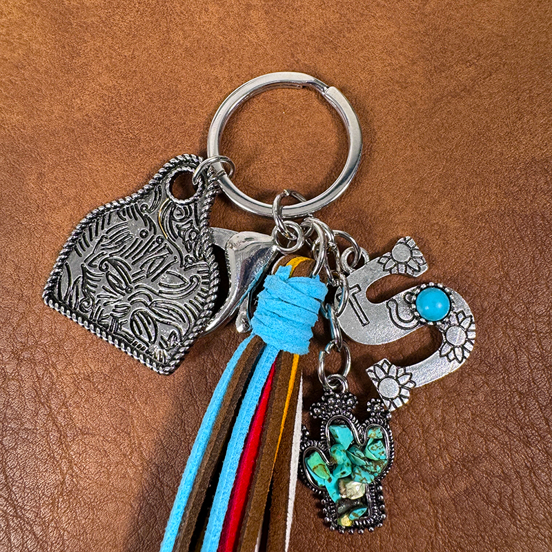 Personalized Western Cowboy Bohemian Cow Tag Keychain