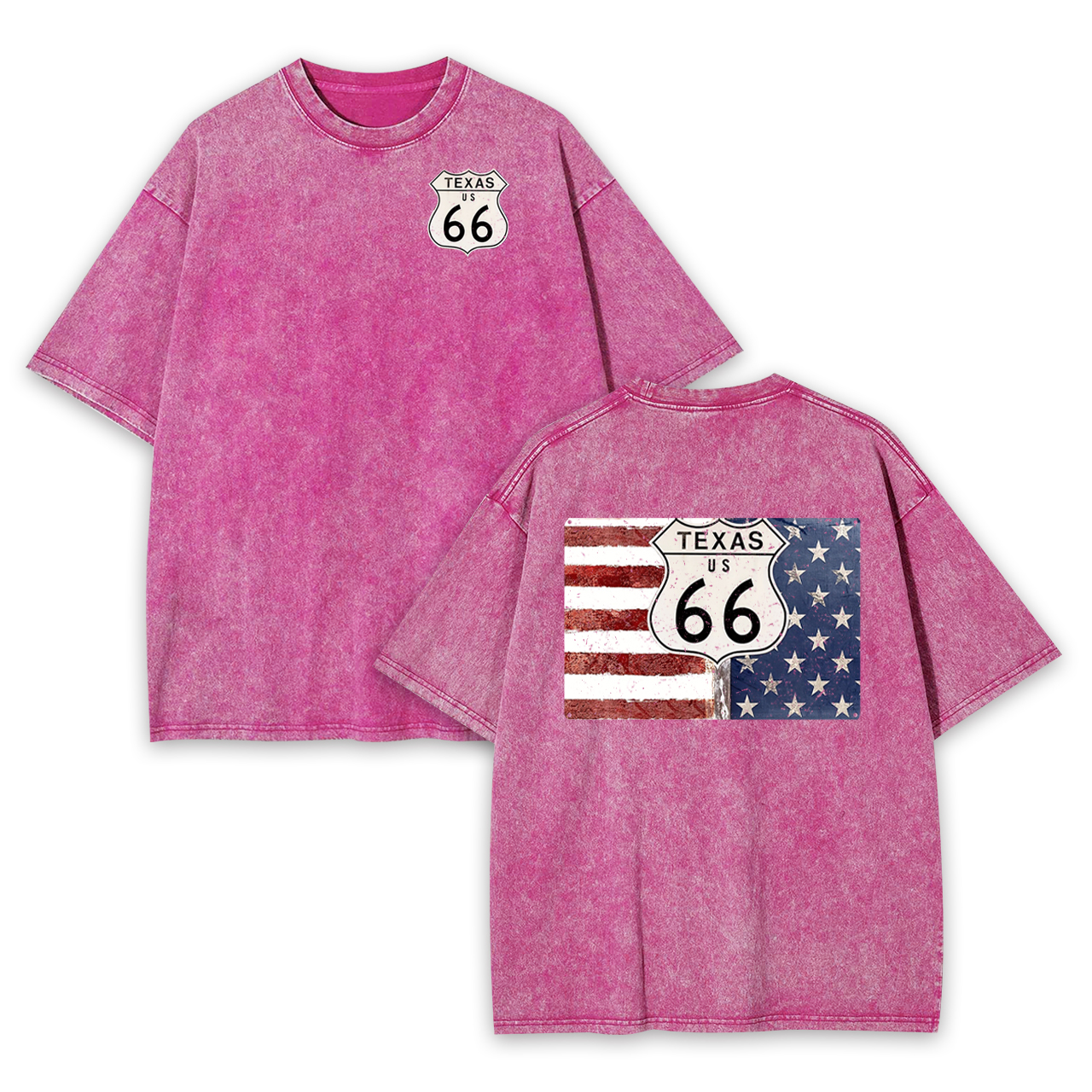 Route 66 Texas With American Flag Garment-dye Tees