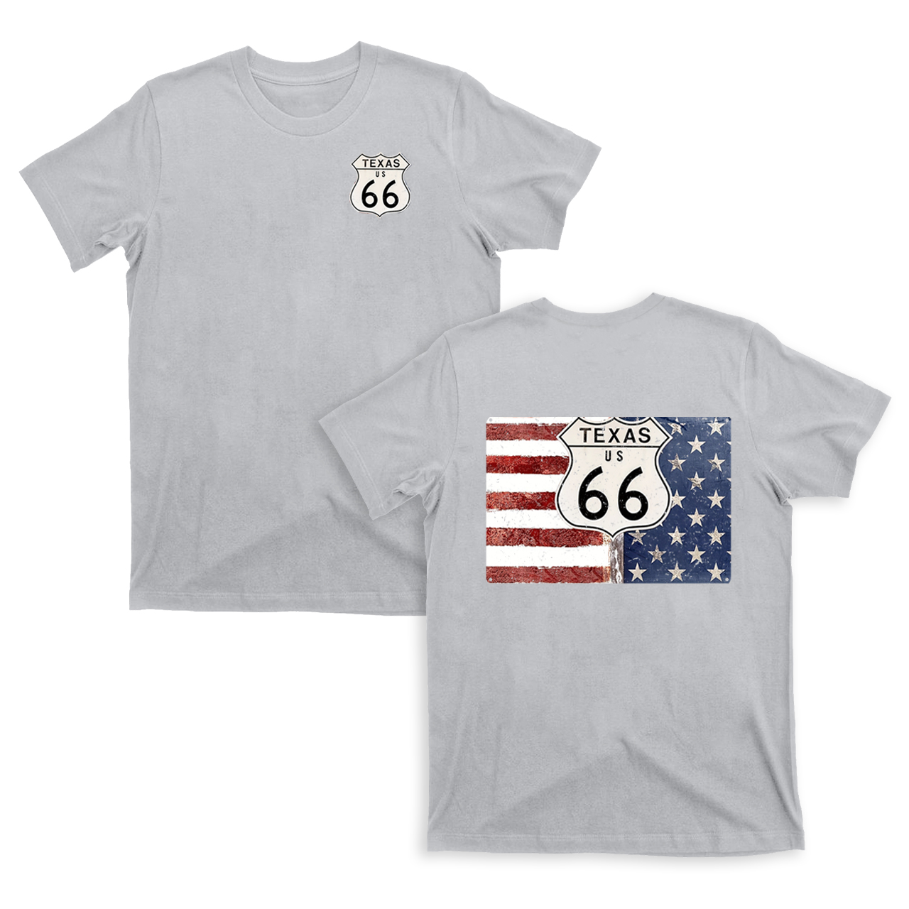 Route 66 Texas With American Flag T-Shirts