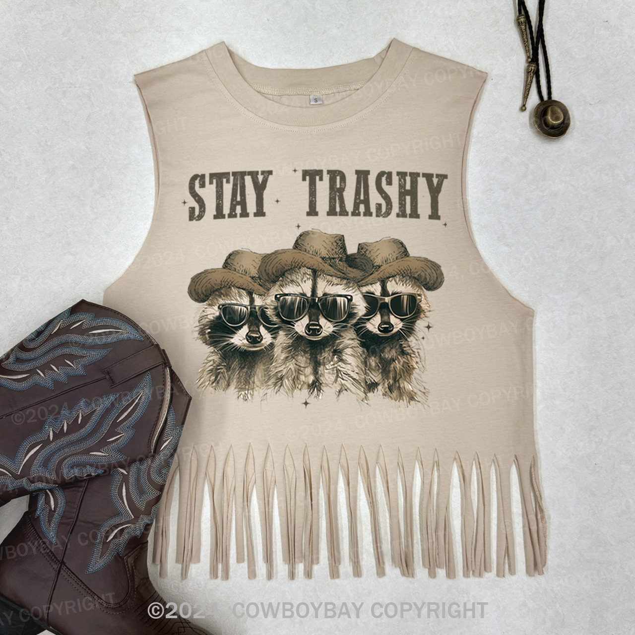 Stay Trashy,Raccoon Fringe Tank