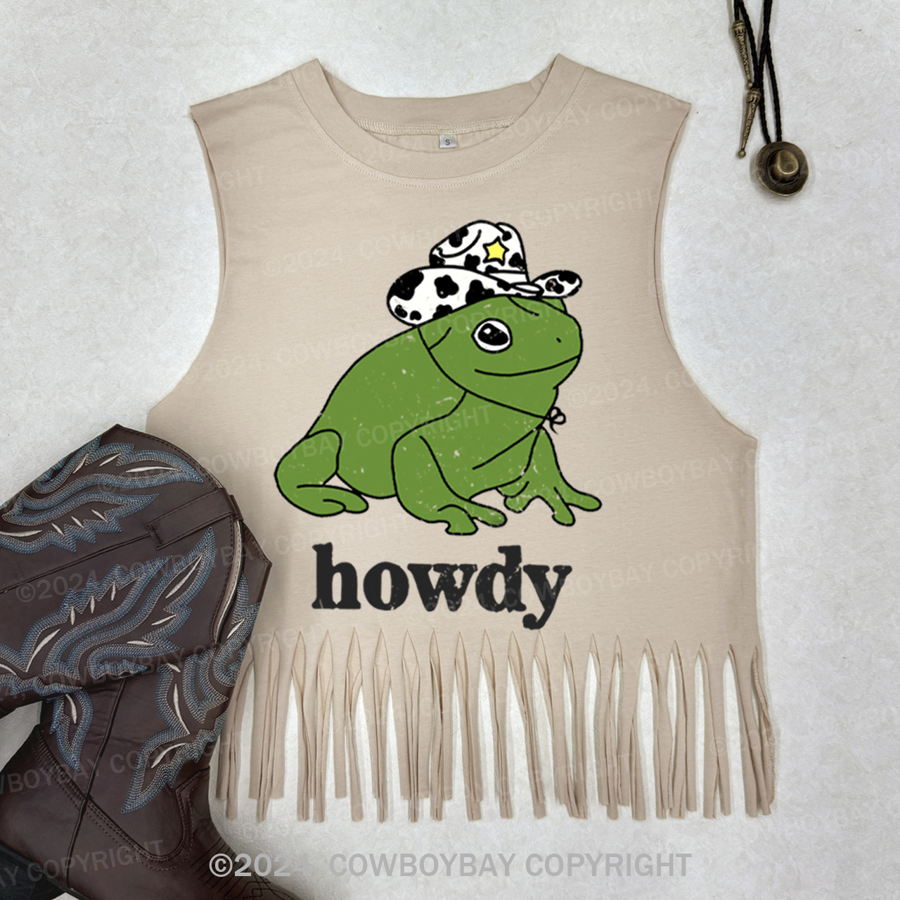 Howdy Cute Frog Fringe Tank