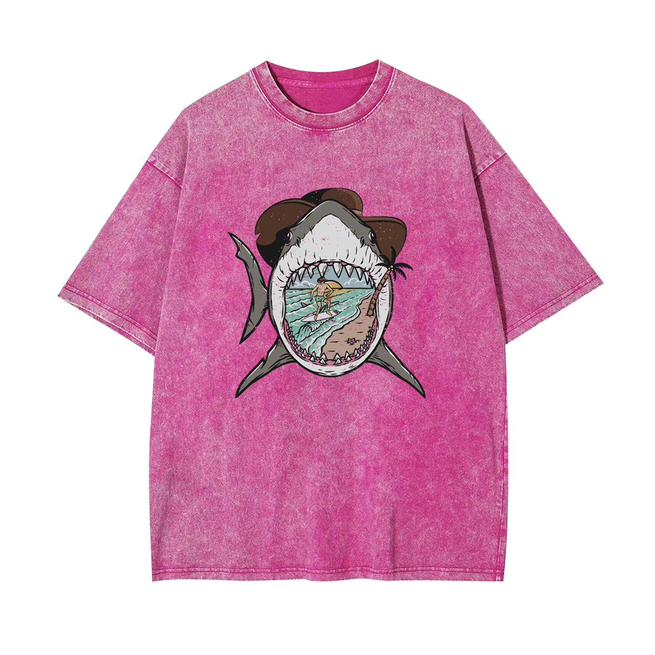 Surfing Shark Cowboy Garment-dye Tees