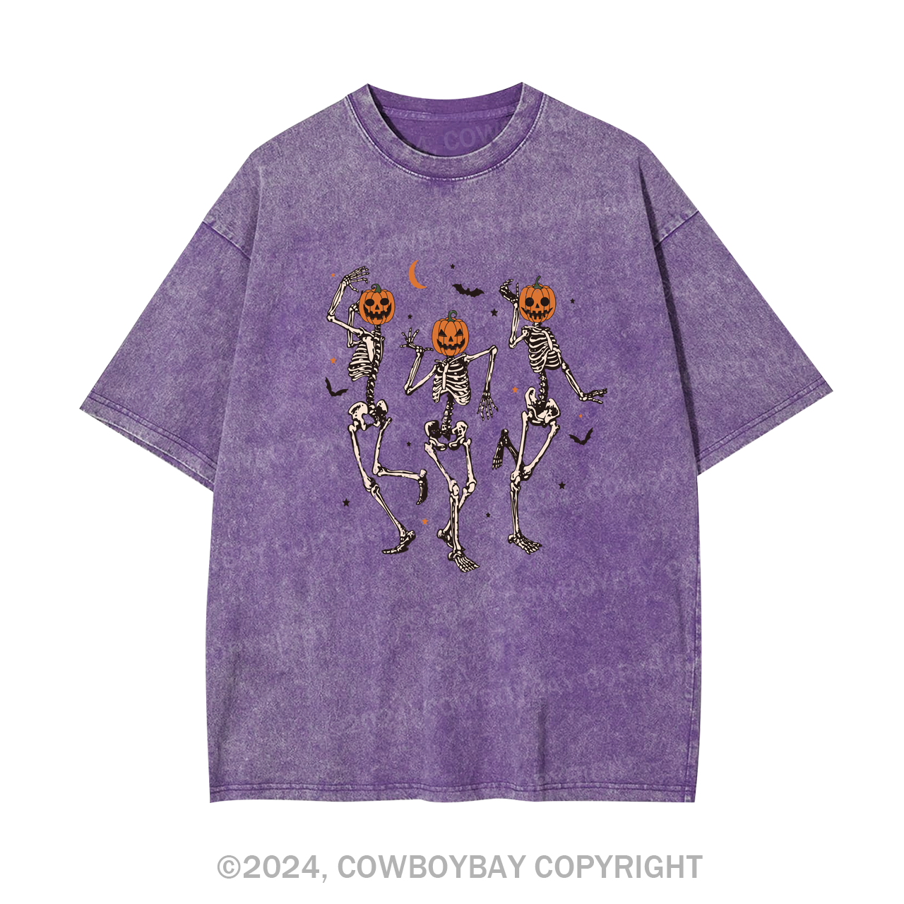 Dancing Skeleton Pumpkin Face Garment-dye Tees